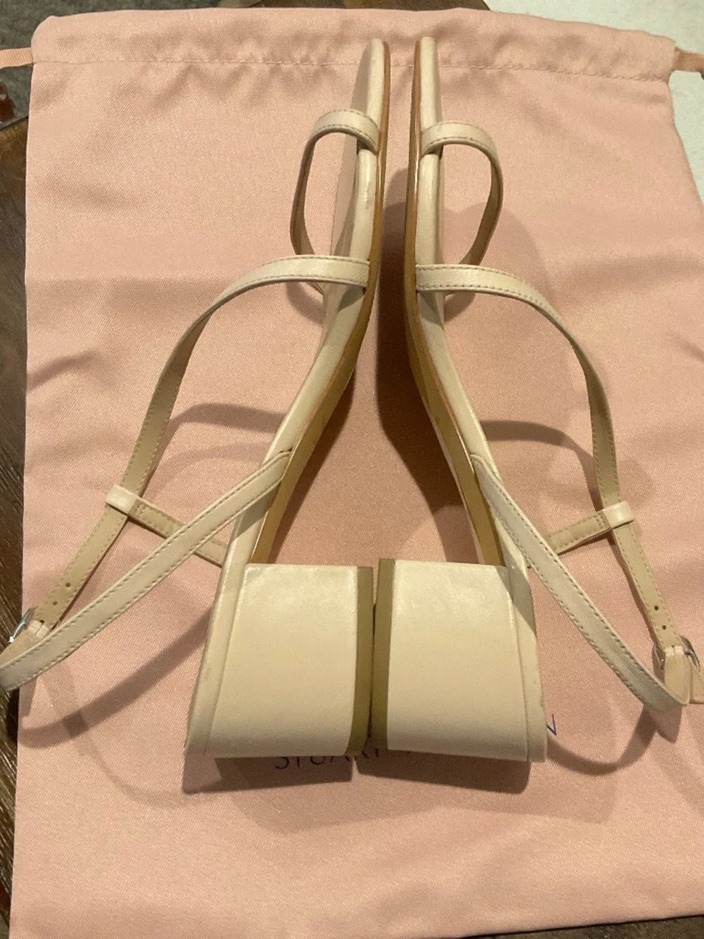 Stuart Weitzman Aliza Block Heel Sandal Blush Leather size 8
